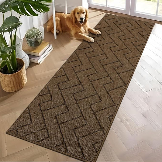 hicorfe Kitchen Rugs and Mats Sets,Super Absorbent Polypropylene Non-Slip Rug,Soft Comfort Floor Mat,Washable for Kitchen,Hallway,Office,Sink,Laundry(24" x 71",Dark Brown)