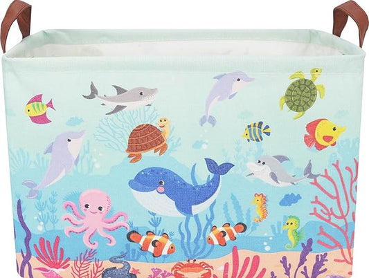 CLOCOR Rectangular Storage Basket Empty,Gift Basket,Waterproof Storage Bin with Handles,Room Decor(Under The Sea)