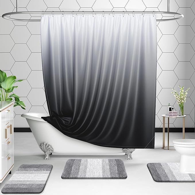 OLANLY Bathroom Rug Set 2 Piece, Soft Absorbent Microfiber Bath Mats and U-Shaped Contour Toilet Rug, Non-Slip, Machine Wash Dry, Plush Shaggy Bath Mats for Bathroom (24"x16"+24"x20", Light Grey)