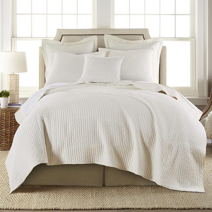 Levtex Home Cross Stitch Reversible Twin XL/Twin Quilt Set (68x86in) with 1 Pillow Sham (26x20in) - Stitch Texture - Cream - 100% Cotton Twin Size Quilt Bedding Set - Lightweight, Soft, Pre-Washed
