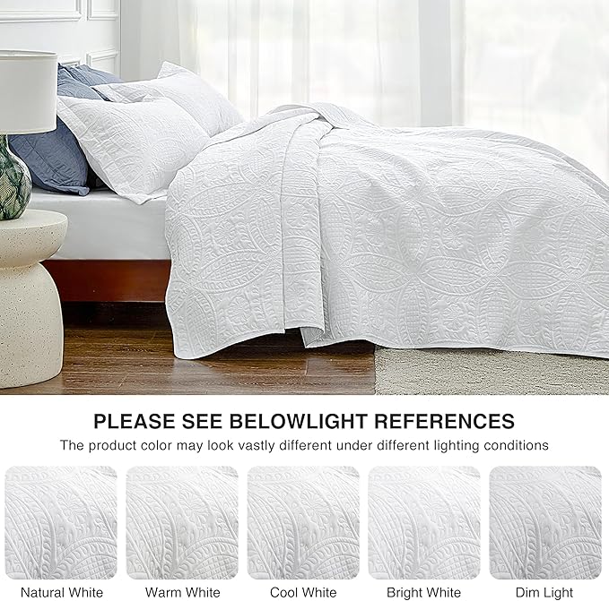 Love's cabin California King Size Quilt Bedding Set White Bedspreads - Cal King Summer Lightweight Bedspread Comforter - Coin Pattern Coverlet for All Season - 3 Pieces (1 Quilt, 2 Pillow Shams)