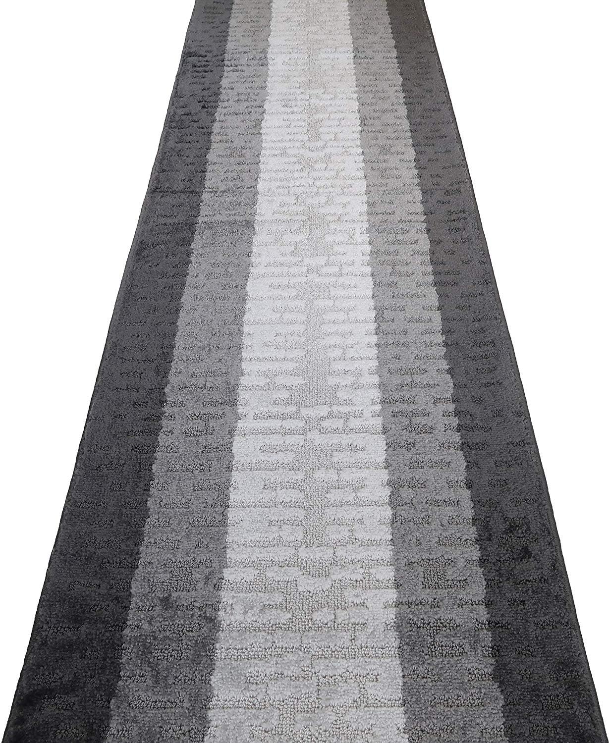 Custom Length Hallway Runner Rug,Slip Resistant,Abstract Anthracite, 26 Inch X 18 feet, Sold and Priced Per Foot