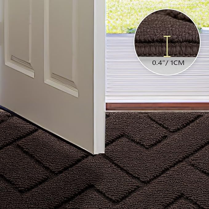 hicorfe Indoor Doormat,Front Back Door Mat Rubber Backing Non Slip Door Mats 20"x48" Absorbent Resist Dirt Entrance Doormat Inside Floor Mats for Entryway Washable Low-Profile(Coffee)