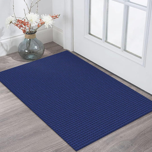 KOZYFLY Indoor Door Mat 2x3 ft Small Area Rugs Washable Front Door Mat Non Slip Rubber Backed Entryway Rug Cotton Entrance Doormat for Front Porch Bathroom Kitchen Bedroom, Royal Blue/Navy