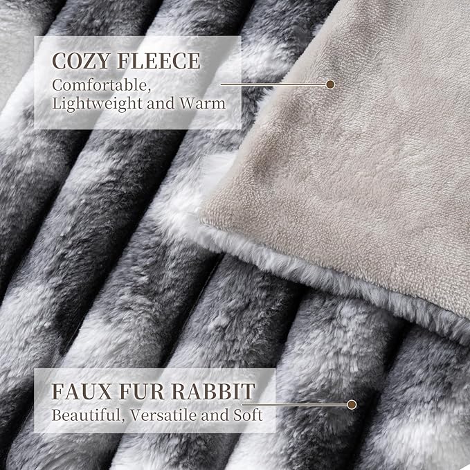 Throw Blanket for Couch - 108" x 90" Faux Rabbit Fur Throw Blanket Cozy Soft Warm Blankets for Bed Sofa Bedroom Living Room Fluffy Striped Blankets for Fall Winter, Home Decor, Grey
