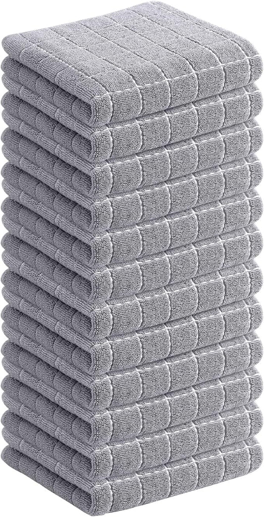 Homaxy 100% Cotton Terry Kitchen Dish Cloths, Ultra Soft and Absorbent Dish Towels for Kitchen, Suitable for Drying and Washing Dishes, 12 Pack, 12 x 12 Inches, Light Grey