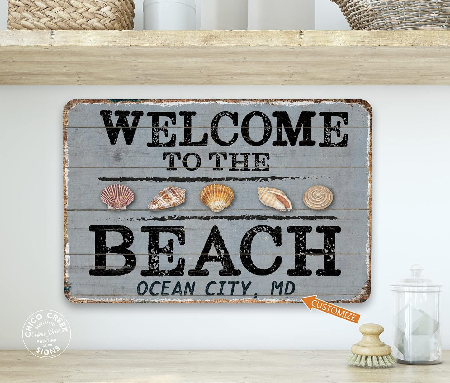 Welcome To The Beach Custom Beach Décor Wall Art Sign Souvenir Beach House Rental Seashell Nautical 208122002016
