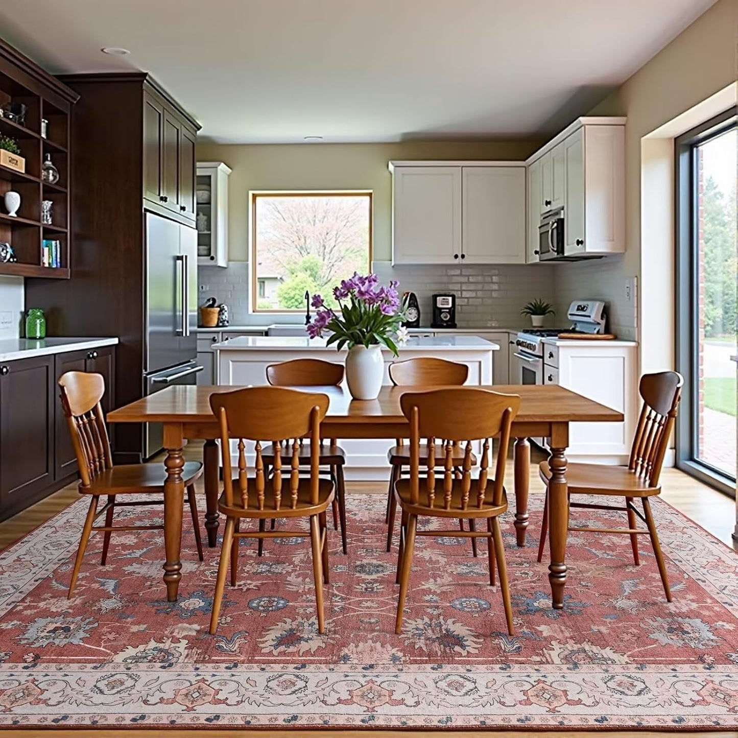 Vasofe 4x6 Rug for Bedroom, Washable Living Room Rugs for Dining Room, Red Indoor Floor Mat, Vintage Floral Mats for Home Decor, Farmhouse, Laundry Room, Non Slip Low Pile Soft Modern Carpet