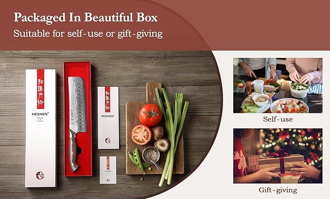 HEZHEN Nakiri Knife,7.4 Inches, 67 Layers Damascus Steel Japanese Vegetable Knife for Professional Chefs and Home, Micarta Handle,Gift Ready