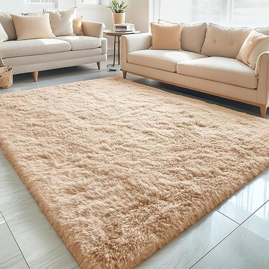 OLANLY 5x8 Machine Washable Large Area Rugs for Living Room, Bedroom, Soft Fluffy Shaggy Bedside Rug, Indoor Floor Carpet for Kids Girls and Boys, Dorms, Nursery, Home Decor Aesthetic, Beige