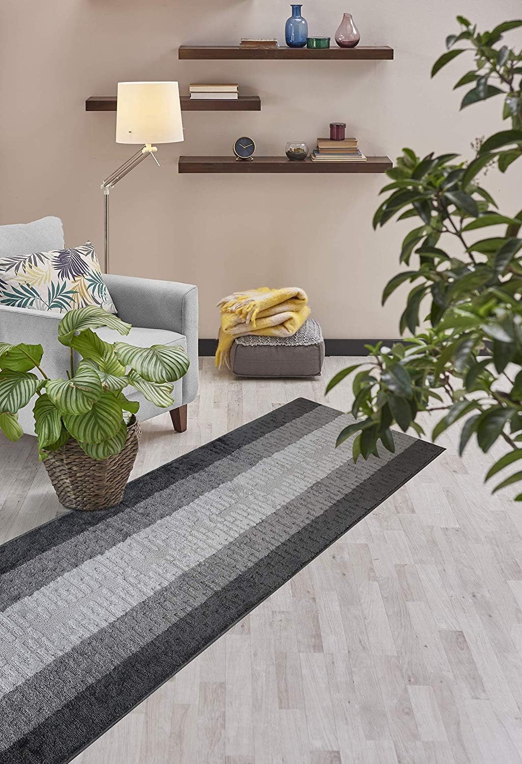 Custom Length Hallway Runner Rug,Slip Resistant,Abstract Anthracite, 26 Inch X 18 feet, Sold and Priced Per Foot