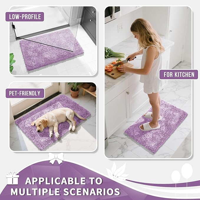 Yimobra Large Bathroom Rug Non Slip 36x24 Inch, Extra Thick Soft Absorbent Chenille Bath Mat, Machine Washable Quick Dry Bath Rugs for Bathroom Floor, Tub and Shower, Home Decor Accessories, Lilac