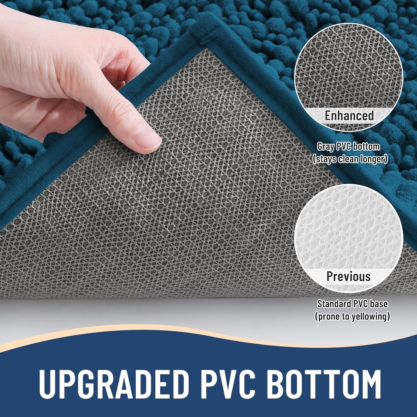 Arotive Luxury Chenille Bathroom Rug Mat, Extra Soft Thick Absorbent Shaggy Bath Rugs, Non-Slip Machine Wash Dry, Plush Bath Mats for Bathroom, Shower and Tub, 47x32, Peacock Blue