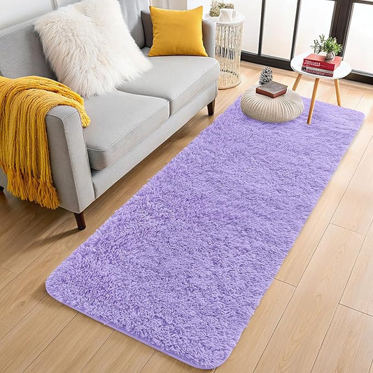 OLANLY 2x5 Machine Washable Runner Rugs for Hallway, Soft Fluffy Shaggy Bedside Rugs for Bedroom, Living Room, Indoor Floor Carpet for Kids Girl Boy, Nursery Rooms, Home Decor Aesthetic, Light Purple