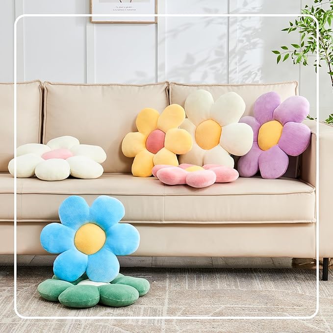 Pink Flower Pillow, 19.6" Cute Flower Shaped Floor Pillow, Aesthetic Floral Plush Daisy Decorative Throw Pillows for Bed Sofa Couch