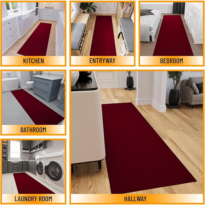 Ottomanson Hallway Runner Rug 2'7" x 9'10" Non Slip Solid Area Rugs Easy to Clean Laundry Rug Runner Durable & Pet Friendly Floor Carpet Runners for Hallways Entryway Living Room Kitchen, Red