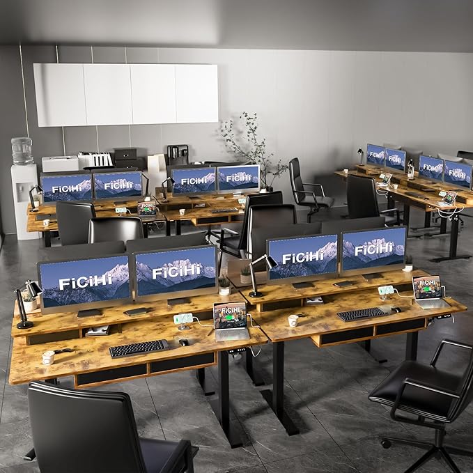 Adjustable Height Standing Desk with 4 Drawers & Wheels,63 x 30 inches Electric Sit Stand Home Office Desk with Two Tiers, 3 Memory Presets, Monitor Stand Riser, USB A/C Charging Port