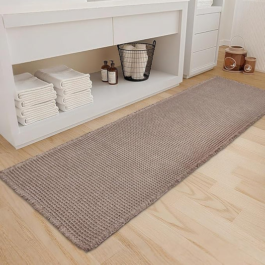 ZALL Tan Waffle Bath Mat,Super Absorbent Non Slip Long Bathroom Runner Rug,Brown 24X72inch,Machine Washable Ultra Soft Floor Mats