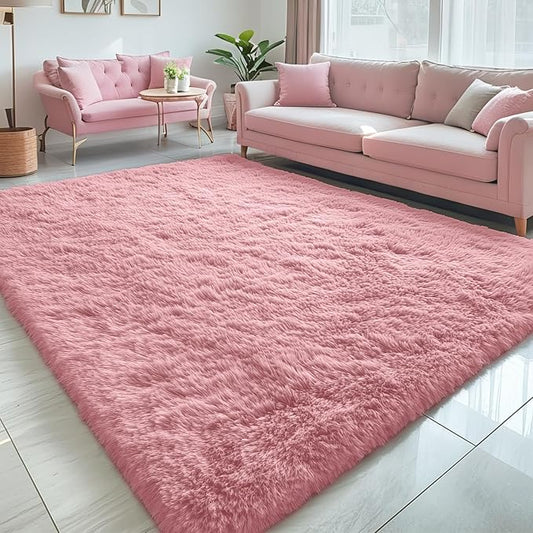OLANLY 5x8 Machine Washable Large Area Rugs for Living Room, Bedroom, Soft Fluffy Shaggy Bedside Rug, Indoor Floor Carpet for Kids Girls and Boys, Dorms, Nursery, Home Decor Aesthetic, Pale Pink