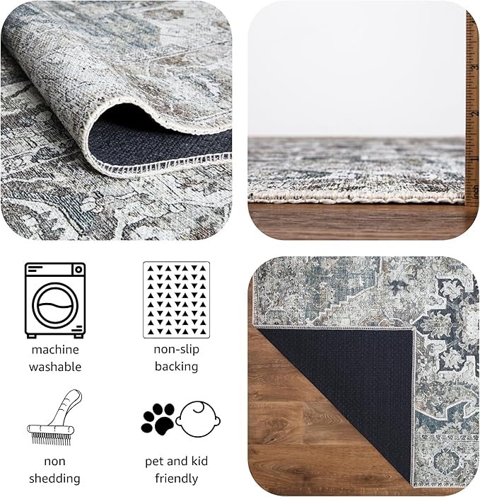 Keen Home Design 9x12 Rug - Machine Washable Area Rug with Non-Slip Backing, Ideal for Living Room, Dining Room, Bedroom - Vintage, Easy Clean, Durable, Low Pile - (9' x 12')