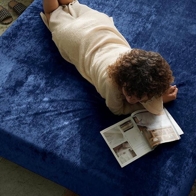 PHF Truly Velvet Fitted Sheet Only Twin Size, Luxury Super Soft Cozy Fuzzy Fleece Bottom Sheet, Deep Pocket Up to 16",Strenghth Elastic Band,Suitable for Fall Winter Spring, No Pillowcases, Navy Blue