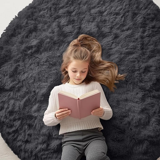 OLANLY Black Round Rugs for Bedroom - Machine Washable, 5 ft Circle Area Rugs for Living Room, Soft and Fluffy Shaggy Carpet for Teen Girls and Boys, Nursery Rooms, Dorms, Home Decor Aesthetic