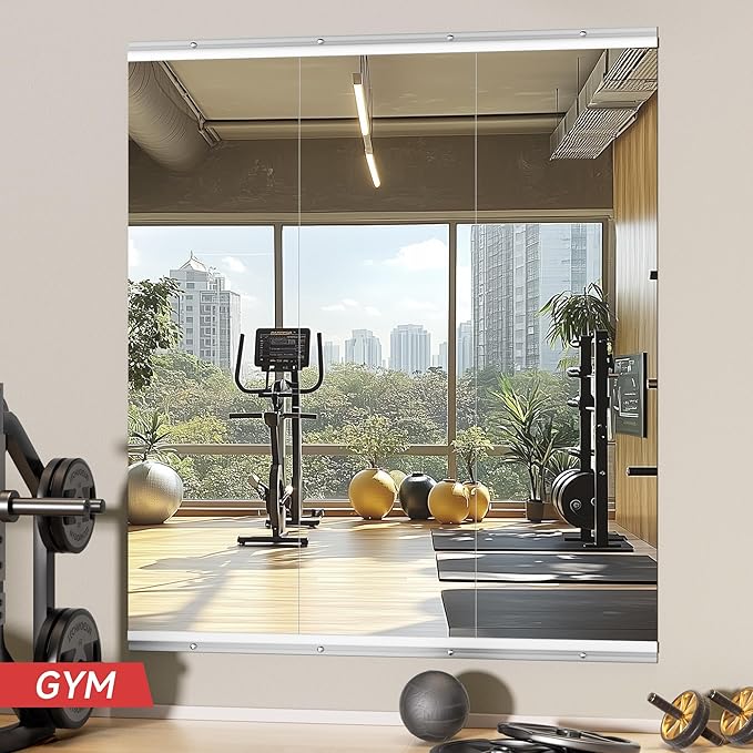 Home Gym Mirror, 55'' x 17'' x 3PCS, Large Full Body Mirror for Yoga, Frameless Tempered Glass, Wall Mounted for Home Gym, Garage, Bedroom, Bathroom
