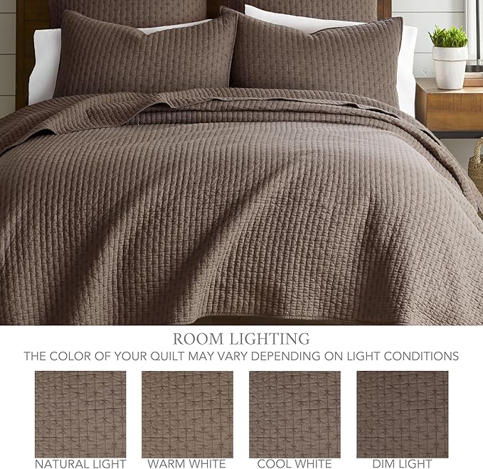 Levtex Home Cross Stitch Reversible Twin XL/Twin Quilt Set (68x86in) with 1 Pillow Sham (26x20in) - Stitch Texture - Cocoa - 100% Cotton Twin Size Quilt Bedding Set - Lightweight, Soft, Pre-Washed