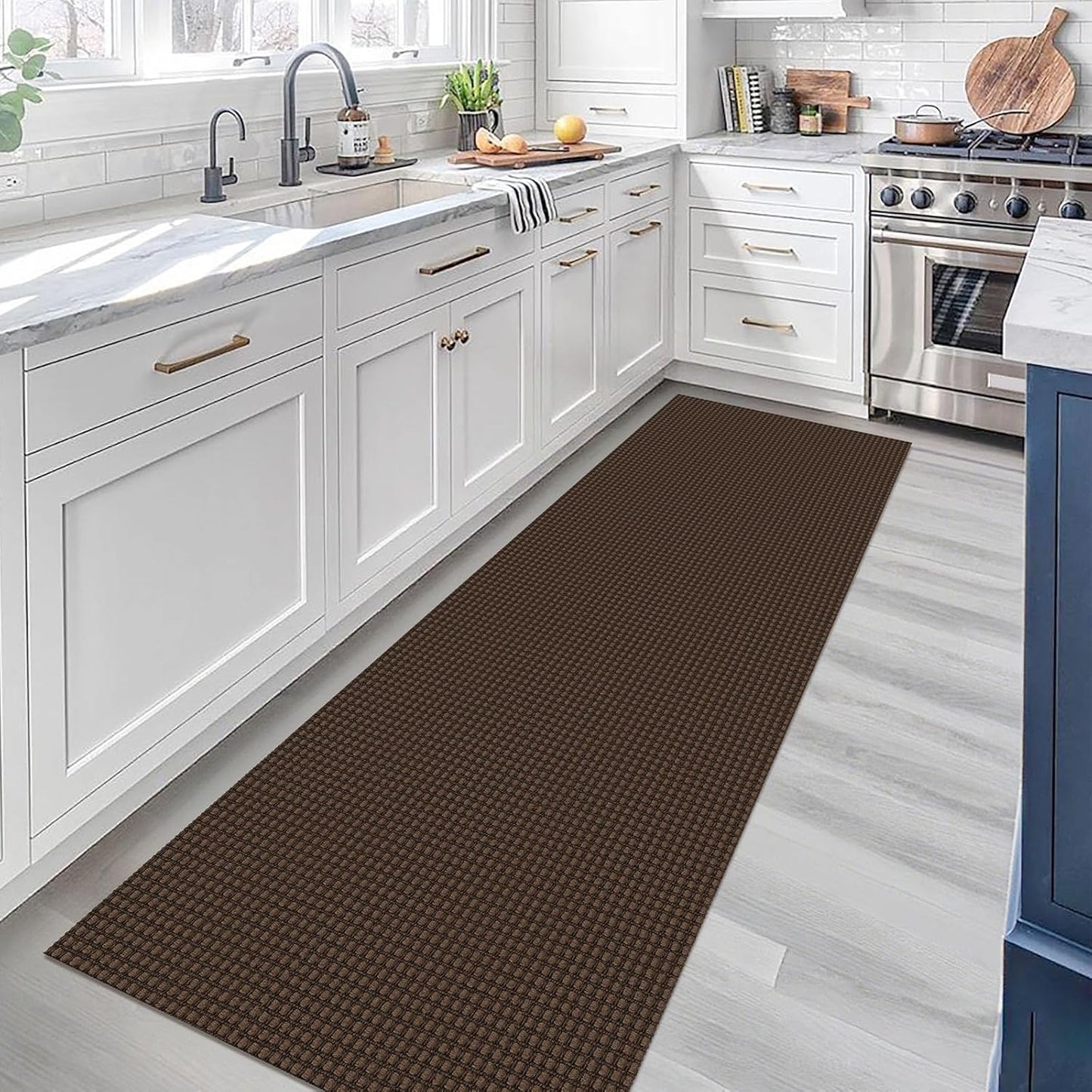 KOZYFLY Runners for Hallways 2x7 ft Washable Kitchen Runner Non Slip Rubber Backed Hall Runners Cotton Entryway Runner Rugs Floor Carpet for Indoor Backdoor Bedroom Kitchen, Reddish Brown/Coffee