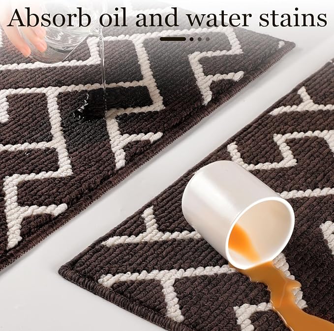 hicorfe Kitchen Rugs and Mats,Kitchen Mats for Floor,24"x35" Non Slip Runner Rug,Absorbent Resist Dirt Comfort Standing Mat Machine Washable for Entryway,Hallway,Front of Sink(Dark Brown)