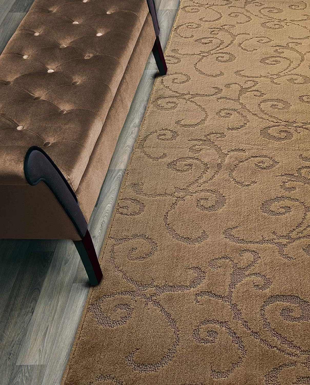 Custom Length Hallway Runner Rug,Slip Resistant,Scroll Brownish Beige, 26 Inch X 10 feet, Sold and Priced Per Foot