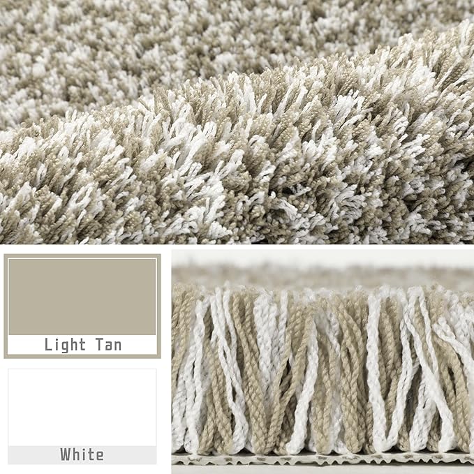 Yimobra Luxury Bathroom Rugs, Fluffy Bath Mats, Non Slip, Water Absorbent Microfiber, Machine Washable, Plush Runner Shower Rugs, Thick Matts for Bathroom Floor/Tub, 44"x 24", Light Tan and White
