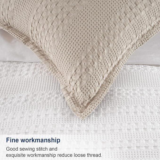 PHF 100% Cotton Ruffle Waffle Pillow Shams King Size, 2 Pack 20" x 36" Soft Skin-Friendly Pillowcases, No Filling, Aesthetic Home Decor, Breathable Waffle Weave Bed Pillow Covers, Oatmeal