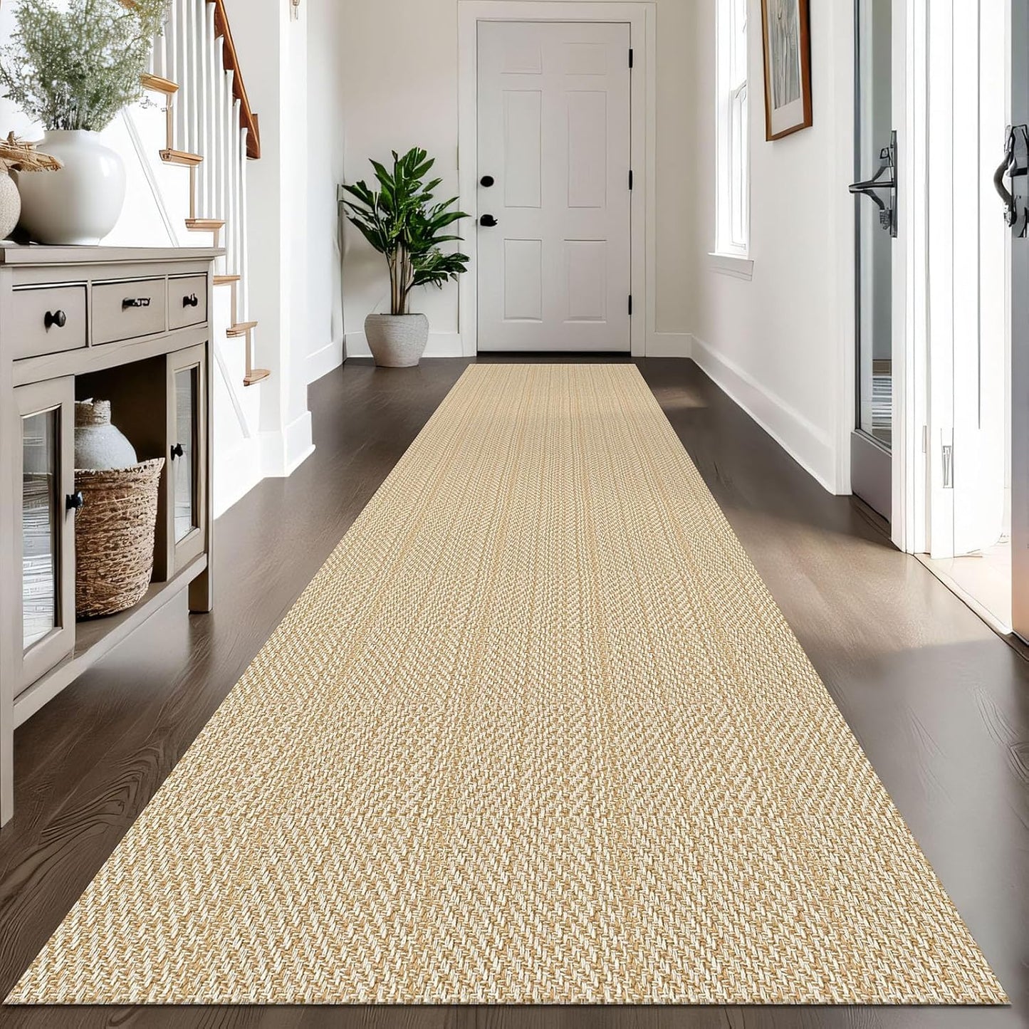 IOHOUZE Washable Exrea Long Hallway Runner Rug 3x14 Non Slip Rubber Backed Kitchen Runner Entryway Runner Indoor, Woven Rug Carpet for Kitchen Hall Entryway Stair, Warm Beige/Orange/Apricot