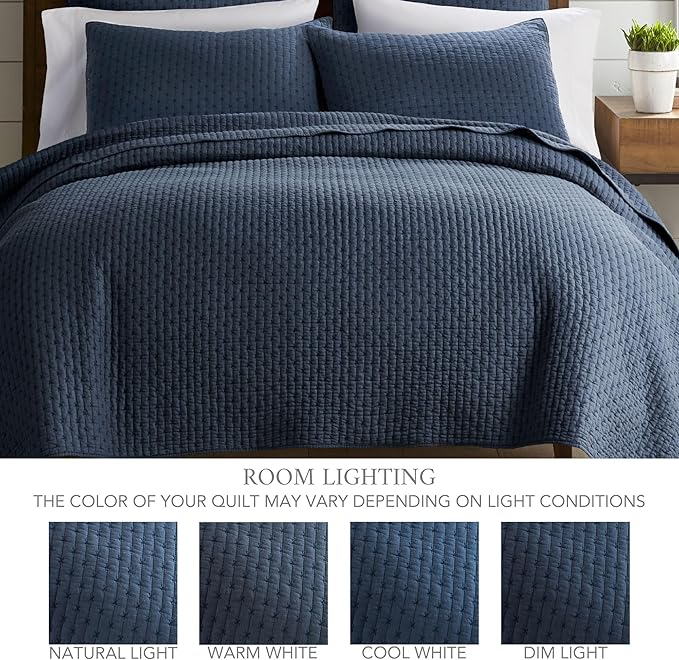 Levtex Home Cross Stitch Reversible Twin XL/Twin Quilt Set (68x86in) with 1 Pillow Sham (26x20in) - Stitch Texture - Navy - Cotton Twin/Twin Size Quilt Bedding Set - Lightweight, Soft, Pre-Washed