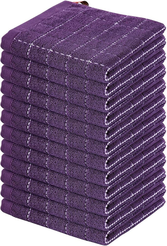 Homaxy 100% Cotton Terry Kitchen Dish Cloths, Ultra Soft and Absorbent Dish Towels for Kitchen, Suitable for Drying and Washing Dishes, 12 Pack, 12 x 12 Inches, Purple