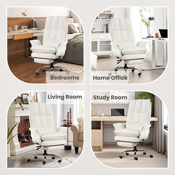 High Back Office Chair, Velvet Shaking Home Office Chairs with Double Layer Cloud Cushion and Retractable Footrest, Adjustable Backrest Women Office Chair, Makeup Chairs for Bedroom (Beige)