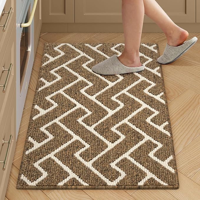 hicorfe Kitchen Rugs and Mats,Kitchen Mats for Floor,24"x35" Non Slip Runner Rug,Absorbent Resist Dirt Comfort Standing Mat Machine Washable for Entryway,Hallway,Front of Sink(Brown)
