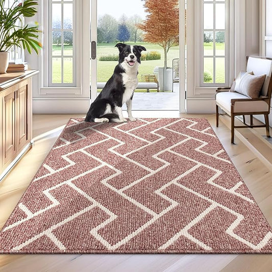 hicorfe Kitchen Rugs and Mats,Kitchen Mats for Floor,36"x59" Non Slip Runner Rug,Absorbent Resist Dirt Comfort Standing Mat Machine Washable for Entryway,Hallway,Front of Sink(Dark Pink)