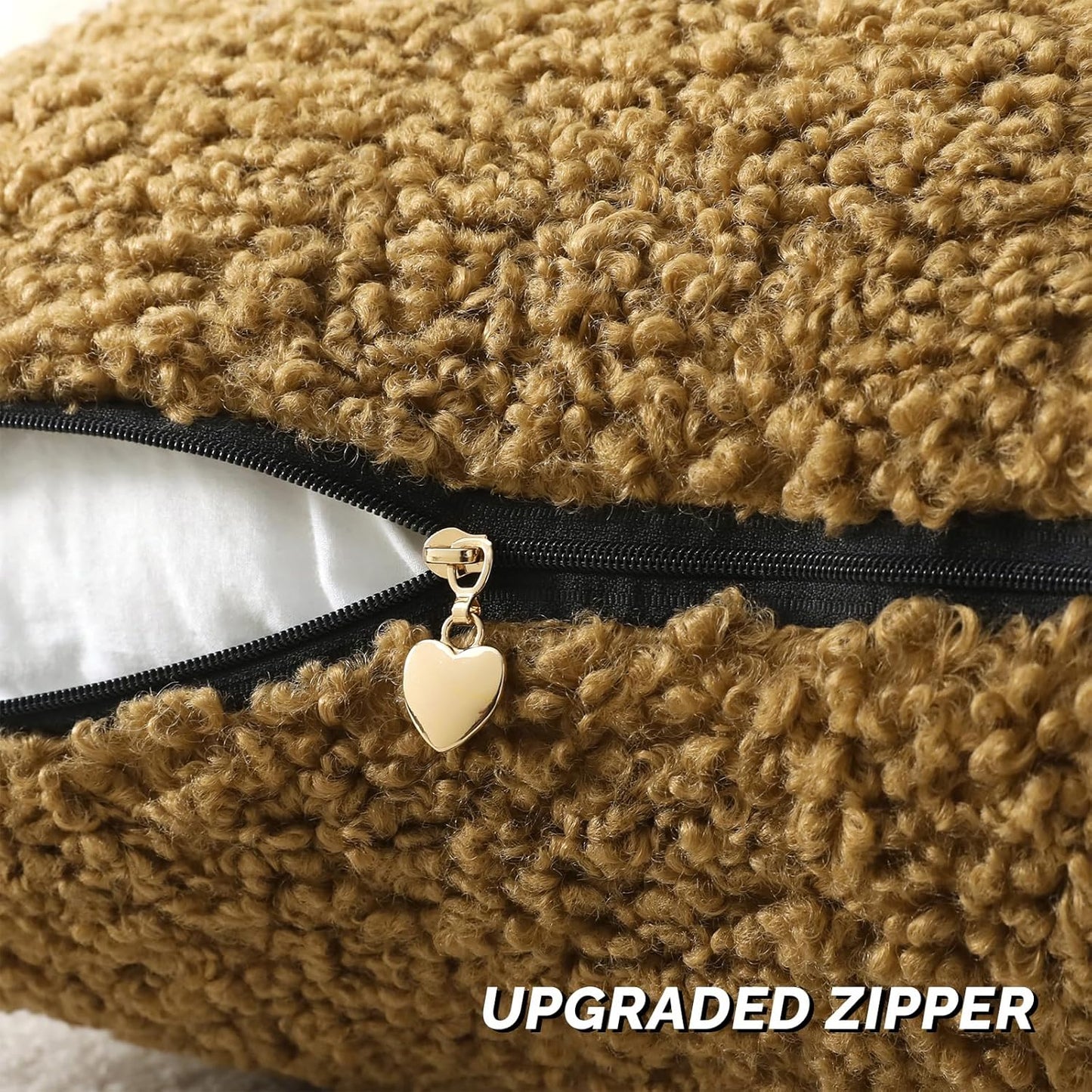 FUTEI Khaki Throw Pillow Covers 22x22 Inch Set of 2,Furry Faux Fur Teddy Boucle Textured Cushion Covers,Soft Fluffy Decorative Pillow Case,Home Decor for Couch Bed Living Room Office Car