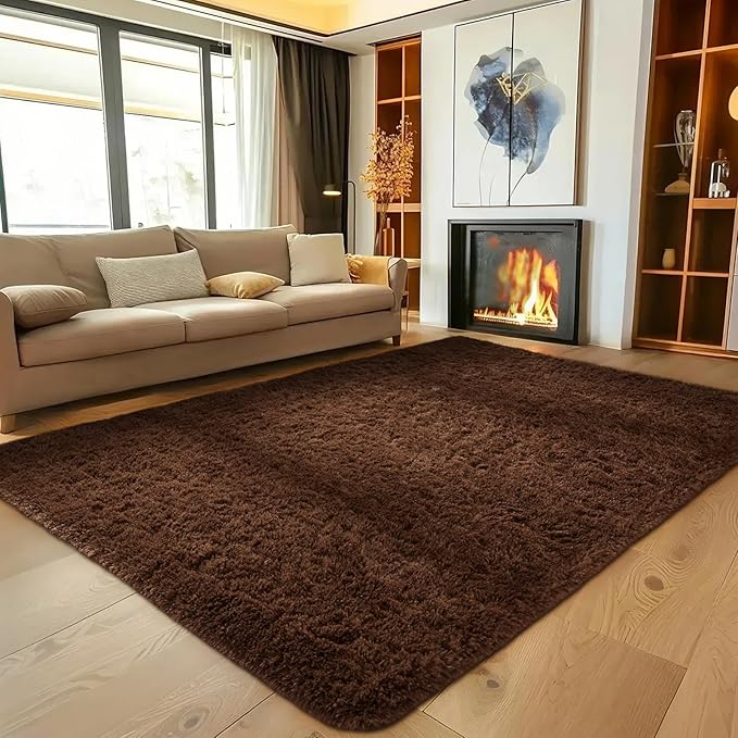 Ophanie Brown Rugs for Living Room Bedroom, 5x8 Fluffy Fuzzy Furry Carpet, Plush Soft Shaggy Bedside Indoor Floor Area Rug for Kids Girls Boys Baby Teen Dorm Nursery Home Decor Aesthetic
