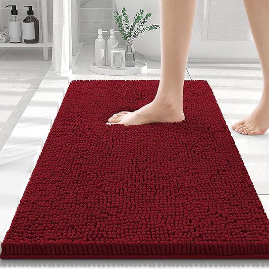 Smiry Luxury Chenille Bathroom Rugs 30x20, Extra Soft and Absorbent Shaggy Bath Mat, Machine Washable, Non-Slip Plush Carpet Runner for Tub, Shower, and Floor, Home Decor Accessories, Red