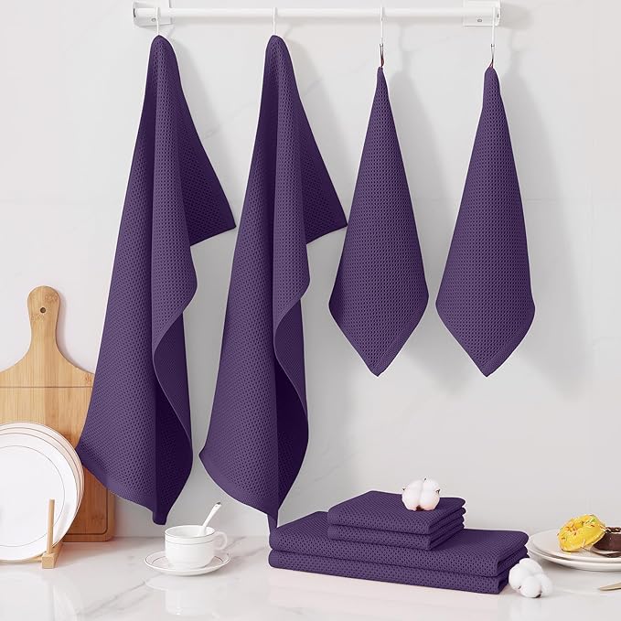 Homaxy 100% Cotton Kitchen Towels and Dishcloths Set, 12 x 12 Inches and 13 x 28 Inches, Set of 10 Bulk Kitchen Towels Set, Ultra Soft Absorbent Dish Cloths for Washing Dishes, Eggplant