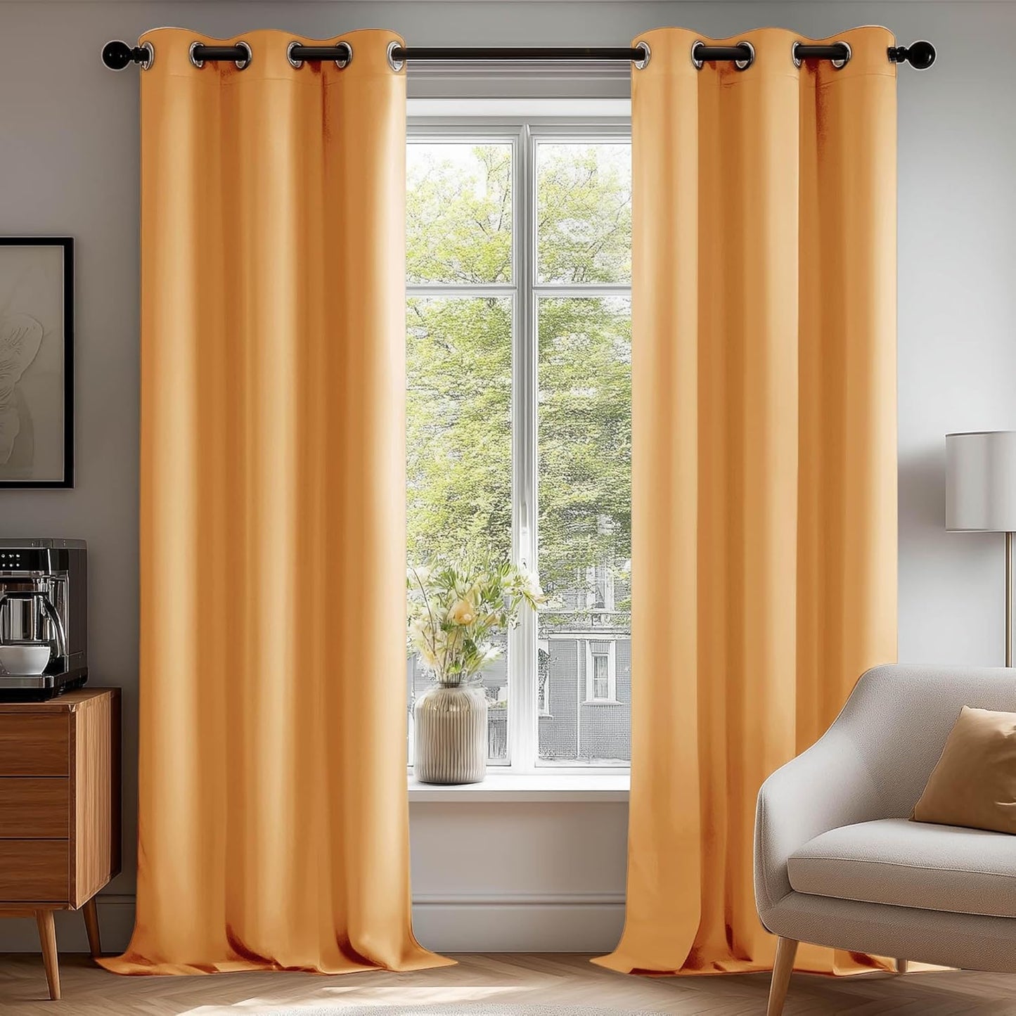 Deconovo Room Darkening Blackout Curtains, Thermal Insulated Noise Reducing Window Drapes for Bedroom, Set of 2, Each 42x95 Inch, Orange Flame