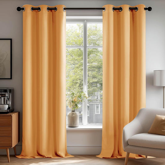 Deconovo Room Darkening Blackout Curtains, Thermal Insulated Noise Reducing Window Drapes for Bedroom, Set of 2, Each 42x95 Inch, Orange Flame