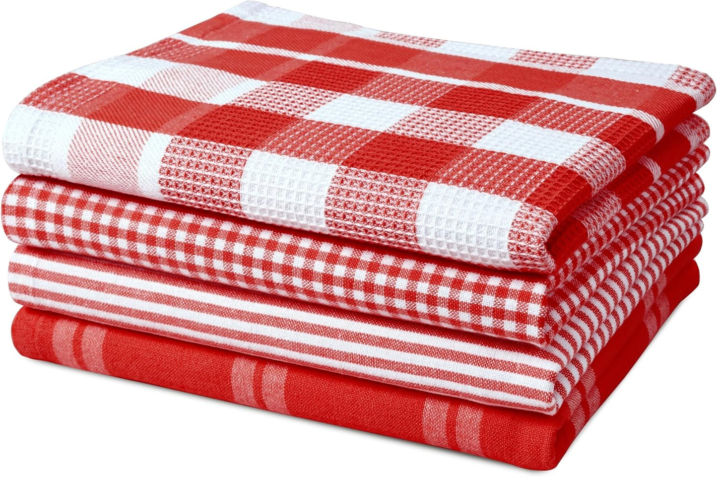 LANE LINEN 100% Cotton Kitchen Dish Cloths, Ultra Soft Absorbent Quick Drying Dish Towels, Multiweave Wash Cloths Dish Towel Sets, 13x28 Inches, 4 Pack - Red