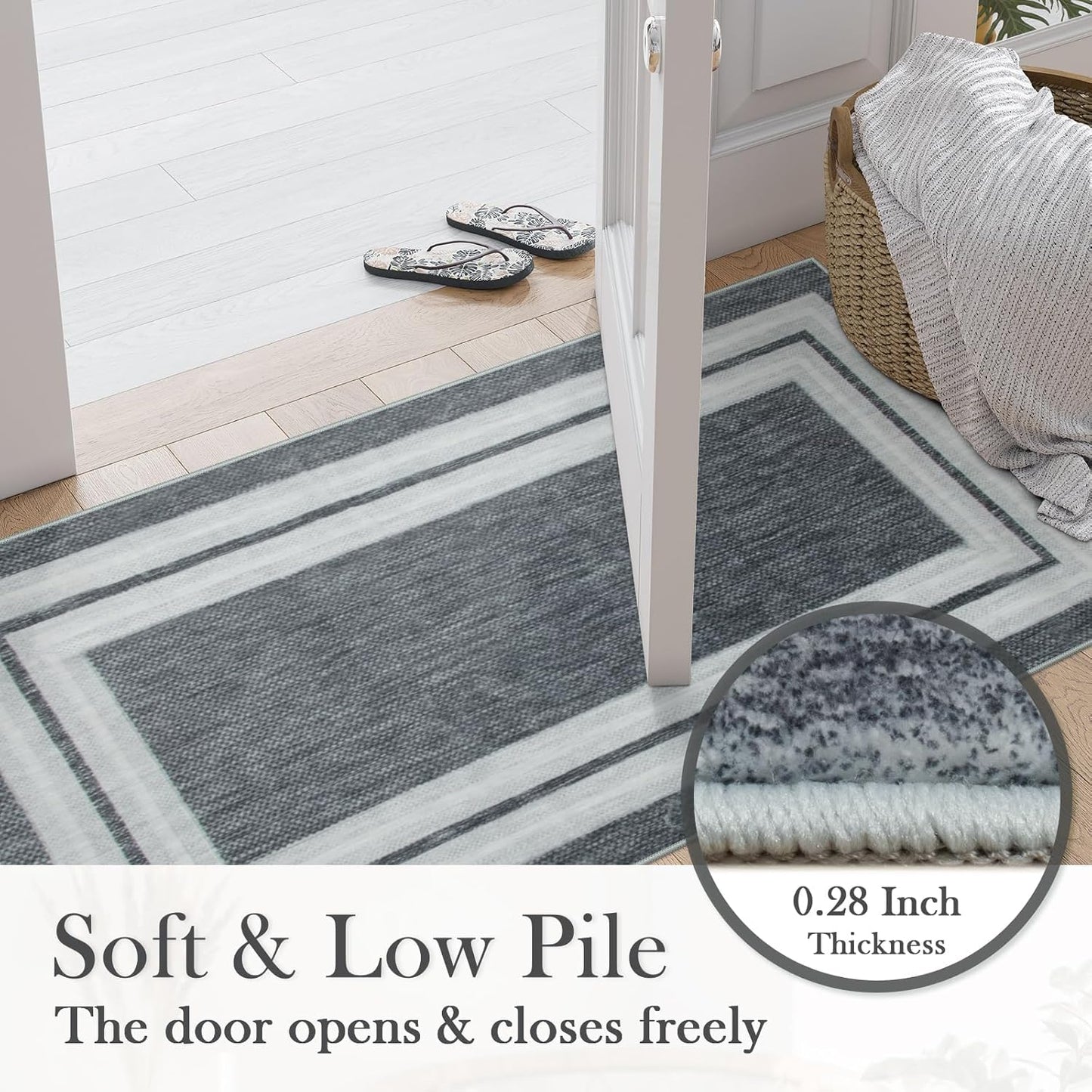 OJIA Modern Bordered Washable Rug 3'x5', Non Slip Throw Rugs for Entryway Soft Bedroom Entry Mat Non-Shedding Accent Rugs Indoor Door Mat Small Carpet for Kitchen Bathroom Office