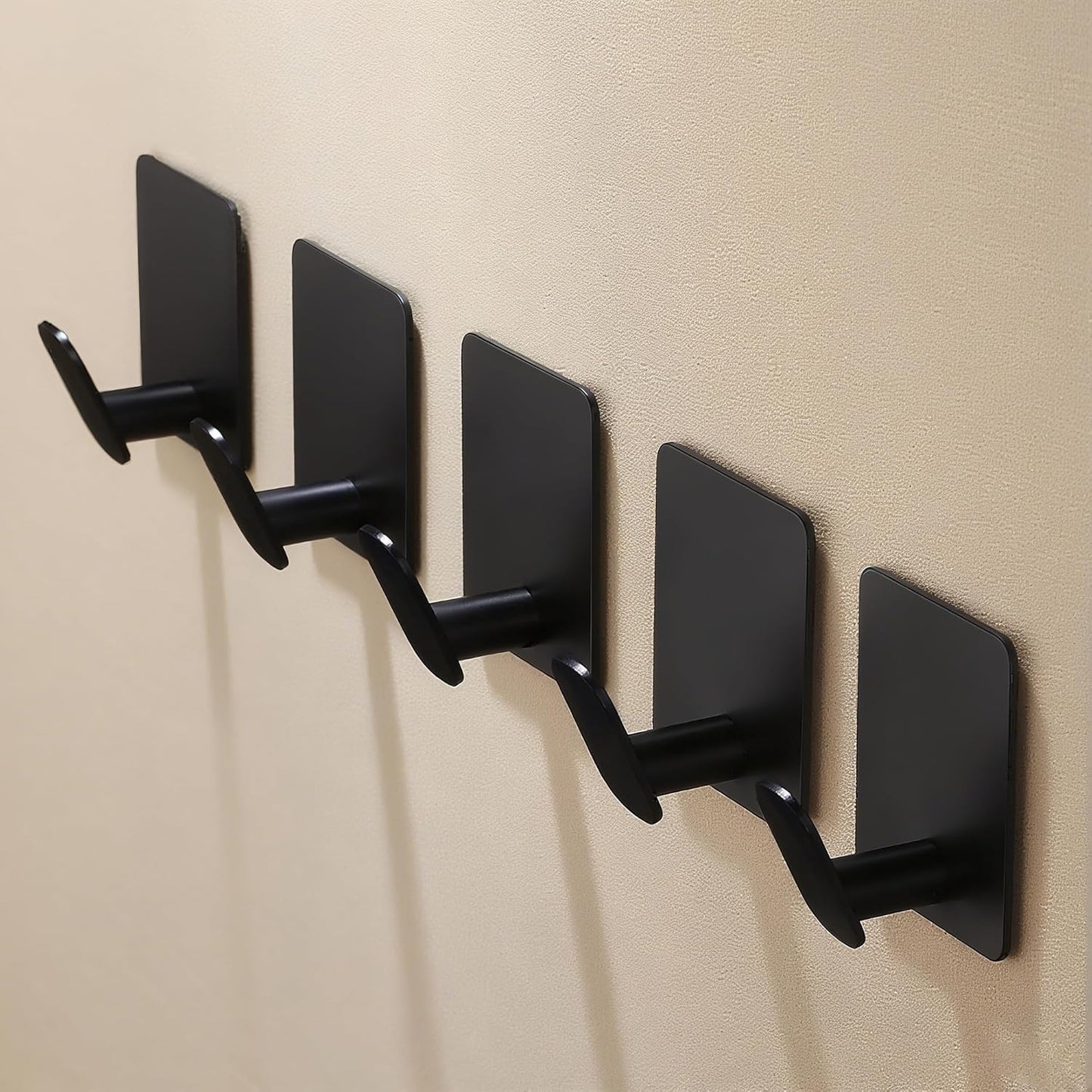 DELITON 8 Pack Adhesive Towel Hooks - Bathroom Towel/Wall Hooks for Hanging Coat Robe Stick on Bathroom or Kitchen Matte Black Stainless Steel