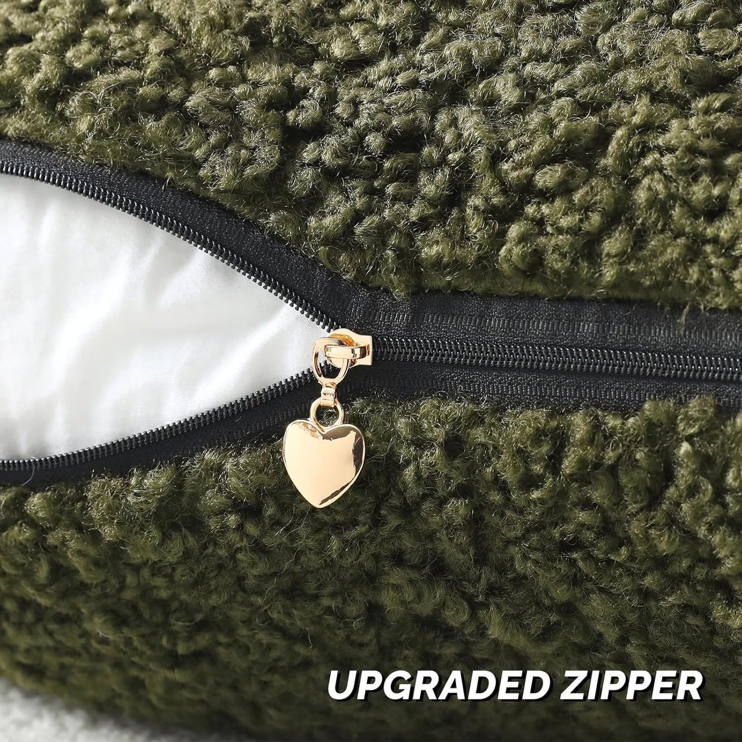 FUTEI Olive Green Throw Pillow Covers 18x18 Inch Set of 2,Furry Faux Fur Teddy Boucle Textured Cushion Covers,Soft Fluffy Decorative Pillow Case,Home Decor for Couch Bed Living Room Office Car