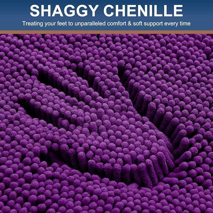 Smiry Luxury Chenille Bathroom Rugs 30x20, Extra Soft and Absorbent Shaggy Bath Mat, Machine Washable, Non-Slip Plush Carpet Runner for Tub, Shower, and Floor, Home Decor Accessories, Violet